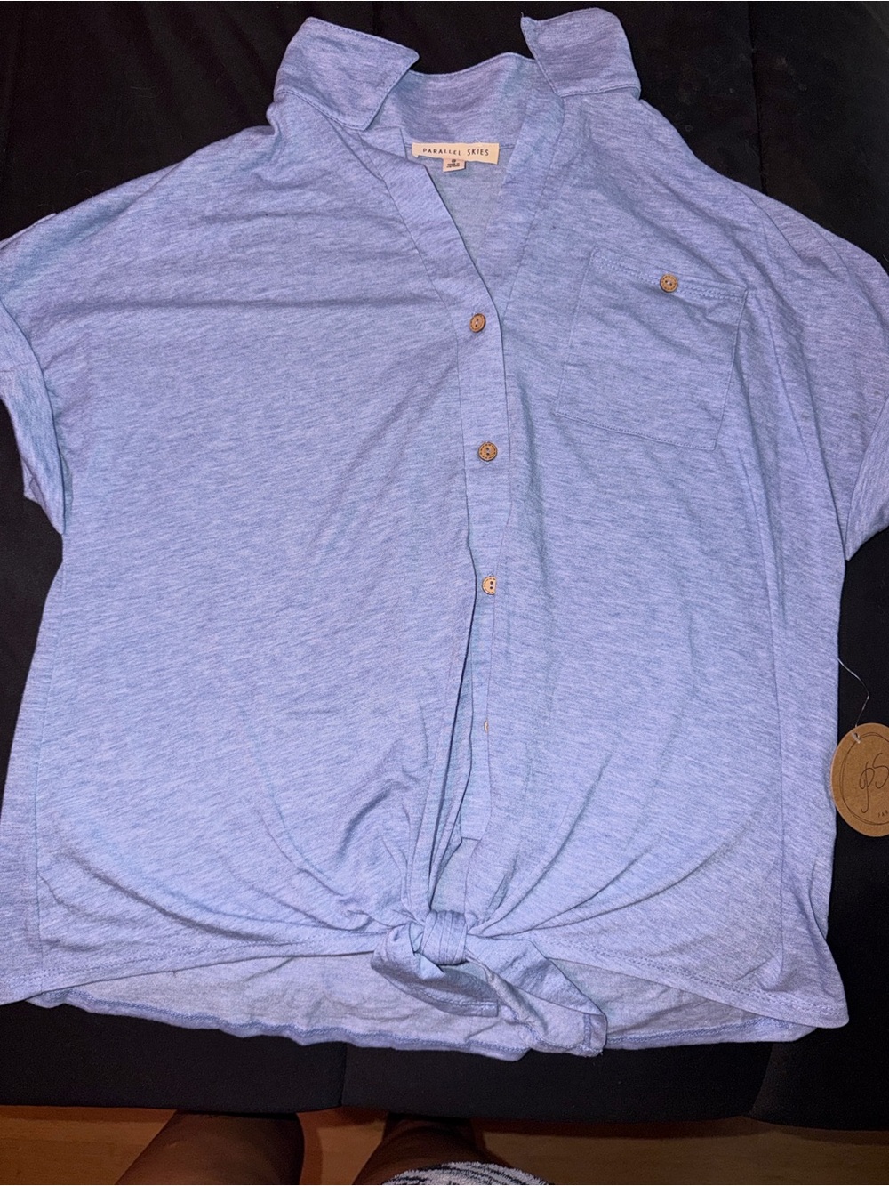 Light Blue Tie-Front Button Top